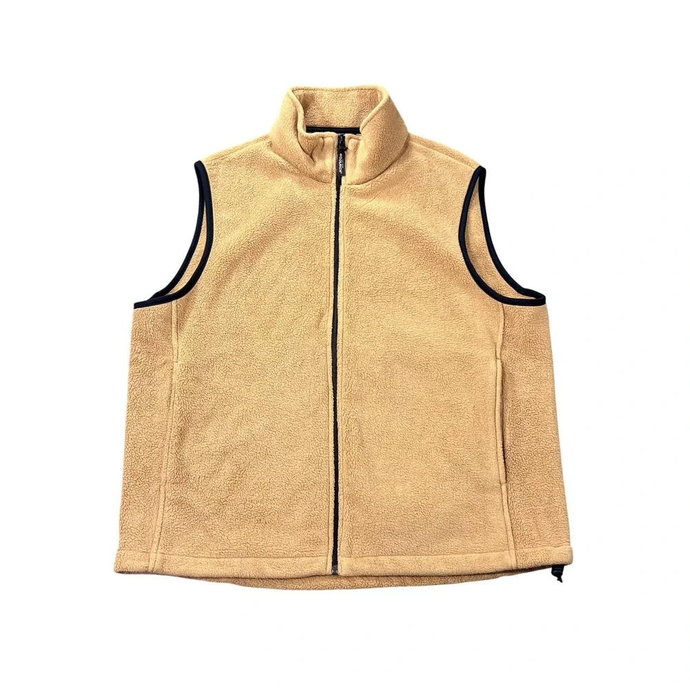 Woolrich Men's Large‎ Fleece Vest Tan/Camel Full Zip Stand Collar